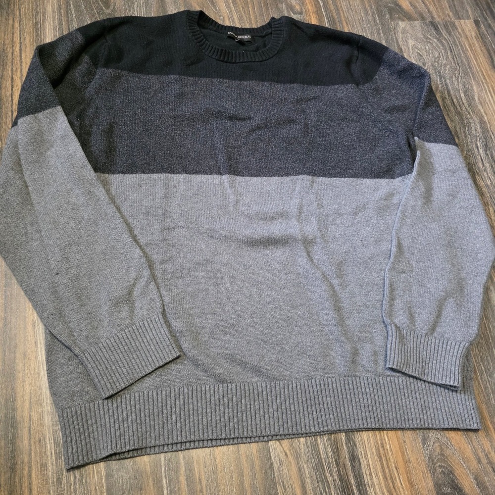 Banana Republic Mens XL Colorblock Crewneck Sweater Gray Black Cotton Wool Blend